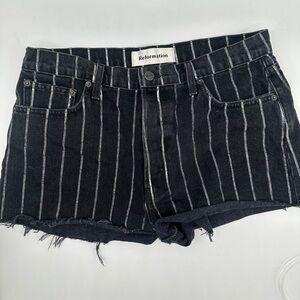 Reformation Dixie high waist button fly Black stripe Cutoff Denim Shorts size 29